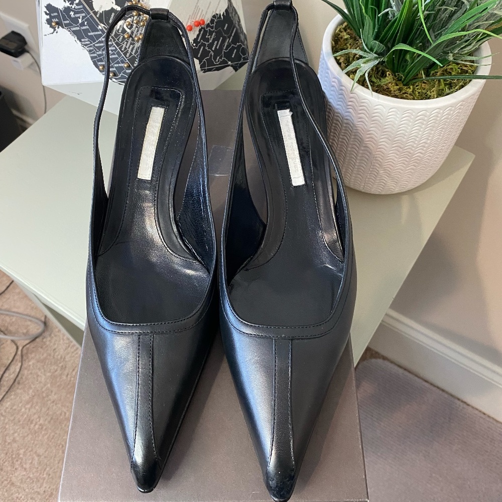 Narciso Rodriguez Black Leather Scarpa D.Gaia Slingback Kitten Heels